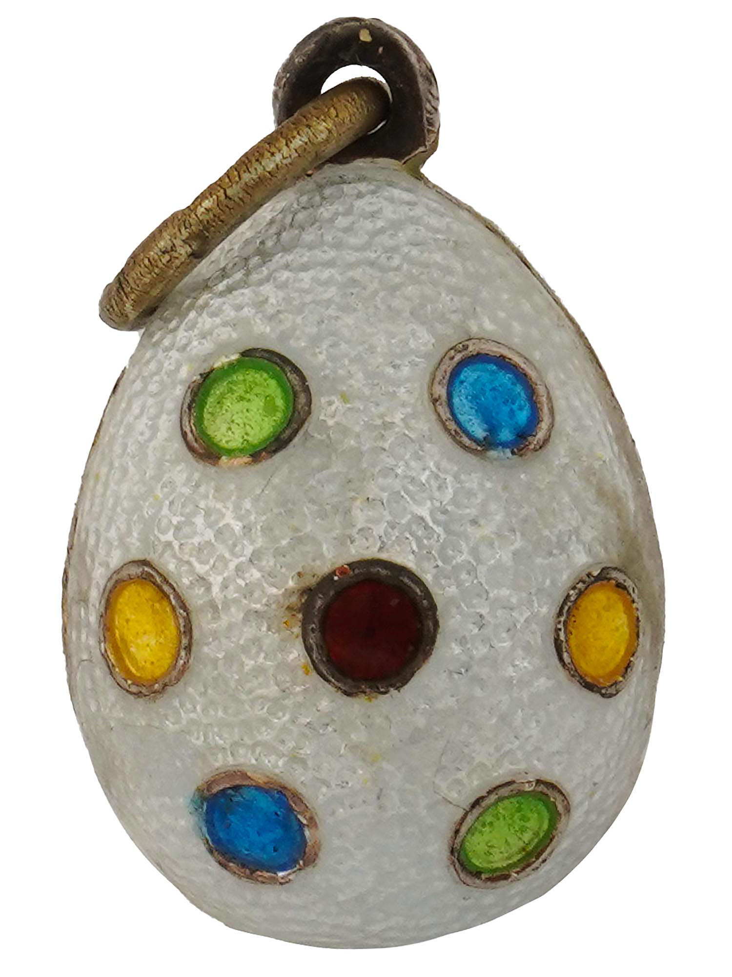 RUSSIAN GILT SILVER ENAMEL POLKA DOT EGG PENDANT PIC-